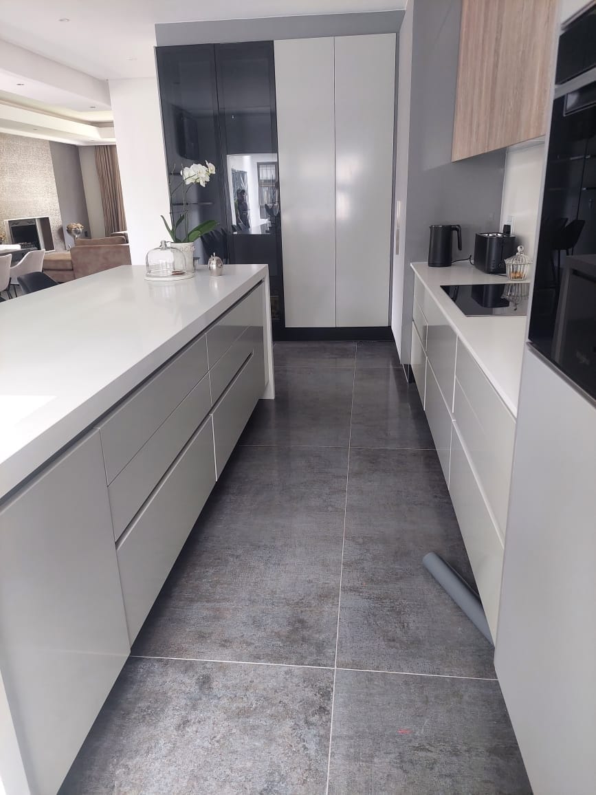 Modern grey kitchen with island